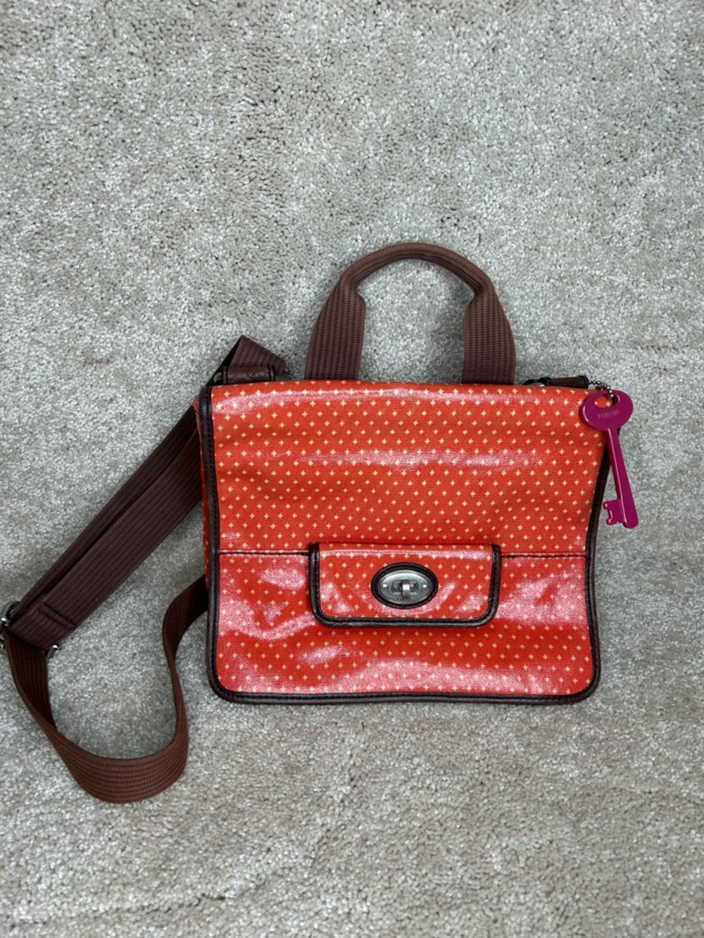 Vintage Fossil key per coated messengers canvas bag